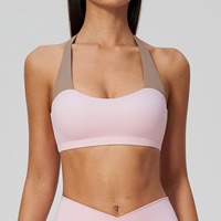 Soutien-gorge de yoga pour femme en nylon, color block, col halter, pour entraînement sportif et fitness, logo personnalisé