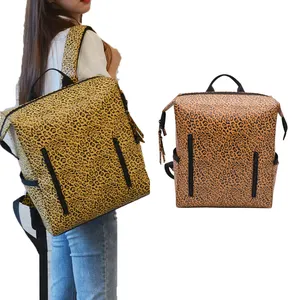 Chất Lượng Cao Handmade Leopard Pattern Vegan PU Leather Mommy Baby Tã Túi Ba Lô OEM Tùy Chỉnh Tổ Chức