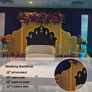 ฉากหลังแต่งงานอะคริลิคสีทองแบบเรียบผนังพื้นหลังโค้งกลวงสำหรับงานแต่งงานการตกแต่งเวที - Product Image 2