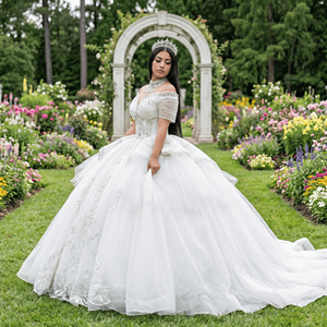 Nouvelle Robe de Mariée de Luxe Wx105 Princesse de Dubaï avec Paillettes, Perles et Cristaux, Traîne Chapelle, Coupe Princesse - Product Image 1