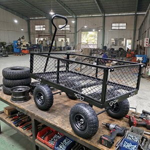Black Steel Mesh 4-Wheel Utility Cart with D-Handle for Outdoor Use - Product Image 6