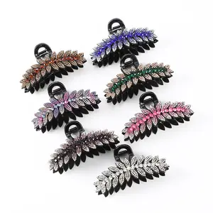 Shinny Crystal Fabric Flower Hairclip Spring Leaf Shape Hair Claws Fish Bone Women Fashion Accessories Shark Clip For Hair