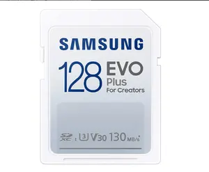Interface para telefones Samsung Evo Plus Tamanho completo SDXC 128GB a 256GB 130 MB/s velocidade UHS-I U3 V30 Full HD e 4K UHD MB-SC256K/AM
