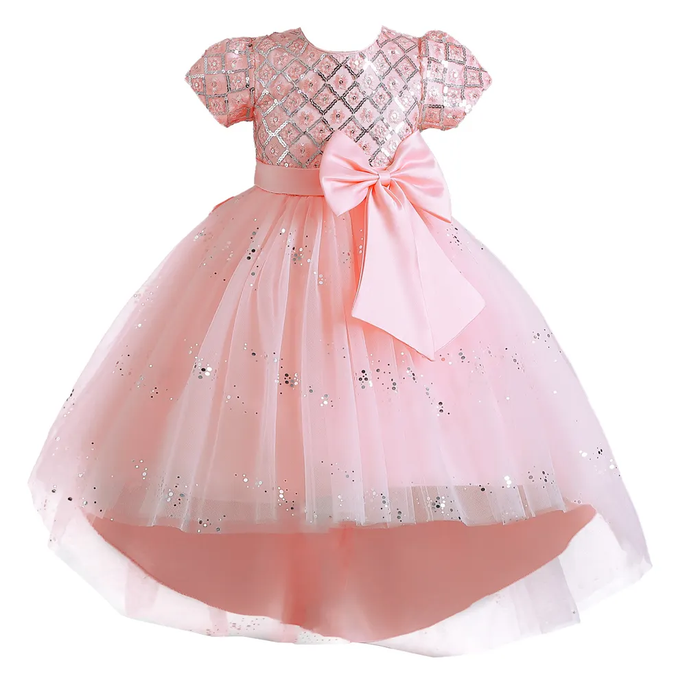 Phong Cách Phương Tây Vải Tuyn Trẻ Em Của Công Chúa Bên Váy Fluffy Hồng Hoa Váy Cưới Đuôi Dài Tiệc Kid Prom Dresses Cho 10y