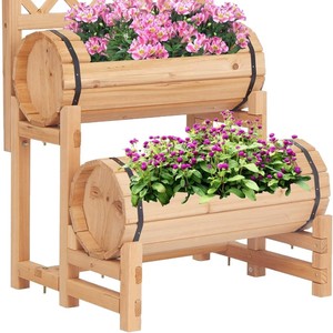 Support à fleurs en bois pour extérieur, double niveau, jardinière, décoration de balcon, porte-plantes, ornement paysager - Product Image 1