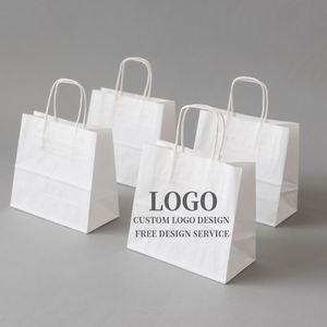 Sacs en papier kraft blancs personnalisés, petits, recyclables, pour glaces, avec poignée torsadée, emballage cadeau - Product Image 1