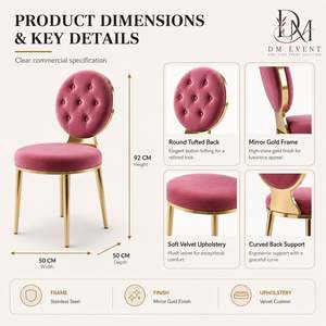 Chaise de mariage ronde en acier inoxydable doré avec rembourrage capitonné rose pour la location d'événements et de banquets (vente en gros) - Product Image 4