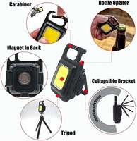 Senter Mini 4 mode lampu portabel, Gantungan Kunci lampu saku portabel isi ulang dengan pembuka botol, braket lipat dasar Magnet