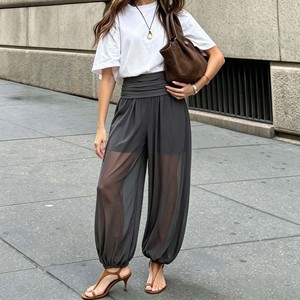 Women Sheer Mesh Balloon <b>Pants</b> with Pleated Waistband Loose Fit Harem Trousers for <b>Summer</b> Beach Yoga Boho Style - Product Image 2