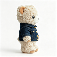 Ours en peluche tendance, jouet en peluche doux, ours en peluche portant un manteau en jean bleu foncé vintage avec des boutons dorés