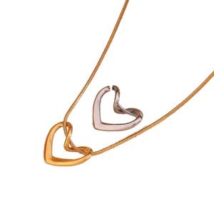 Collection d'été : Collier ras du cou en acier inoxydable plaqué or 18 carats avec pendentif cœur ajouré et chaîne serpent pour femme - Product Image 1