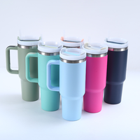 Vaso de agua moderno de 40 onzas con asa, pajita y tapa, termo de impresión 3D con recubrimiento en polvo, taza de viaje al vacío