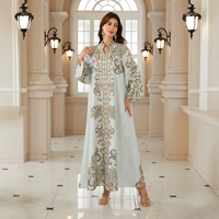 Robe longue Abaya ample élégante à motif floral vintage, en polyester respirant, tenue modeste pour le quotidien et les mariages, pour femmes musulmanes adultes