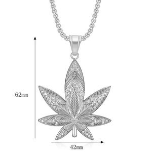 Collier avec pendentif feuille d'érable en acier inoxydable avec strass, bijoux Hip Hop unisexe, cadeau pour hommes et femmes - Product Image 5
