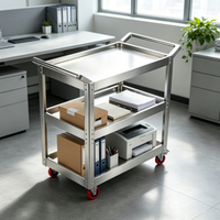 Chariot utilitaire à 3 niveaux en acier inoxydable, chariot de service roulant robuste, chariot de rangement multi-usages pour cuisine, atelier, hôtel