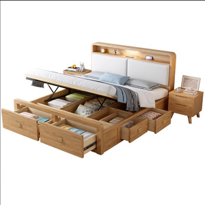 Scandinavian Design Multifunctional Solid Wood Lift-Up Platform <b>Bed</b> Frame Headboard Options Space-Saving Drawers <b>Storage</b> Option - Product Image 3