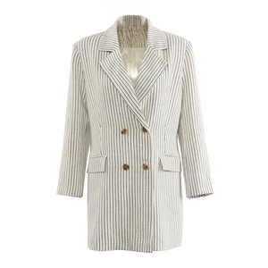 AIMEISI Nouveau Blazer et Short en Lin Rayé Élégant et Décontracté, <span class=keywords><strong>Ensemble</strong></span> de Deux Pièces à la Mode pour Femmes - Product Image 4