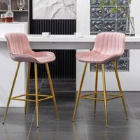 Lot de 2 tabourets de bar modernes en velours rose de 30 ''avec pieds en or pour îlot de cuisine, bar, pub, café, club