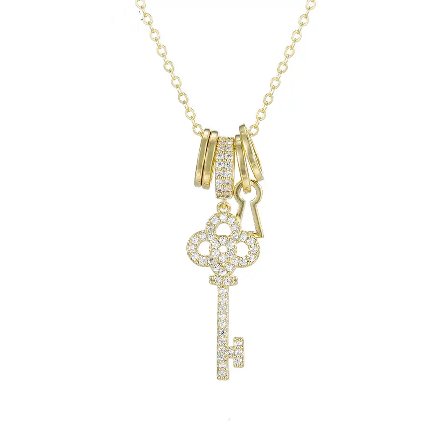 YMnecklace-01255 xuping jewelry factory Customized Luxury Lucky Key Diamond 14K Gold Plated Necklace