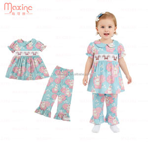 Pigiami Smock per Bambini con Coniglietto Pasquale all'Ingrosso, Abbigliamento per Neonati con Ricamo di Coniglio, Set di Abbigliamento Smock per Bambine - Product Image 1