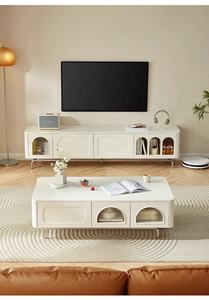 מעמד לטלוויזיה לבן מעוקל פינתי ריהוט זכוכית ארון טלוויזיה מודרני אלגנטי מותאם אישית מעמד טלוויזיה לוח טמבה - Product Image 3