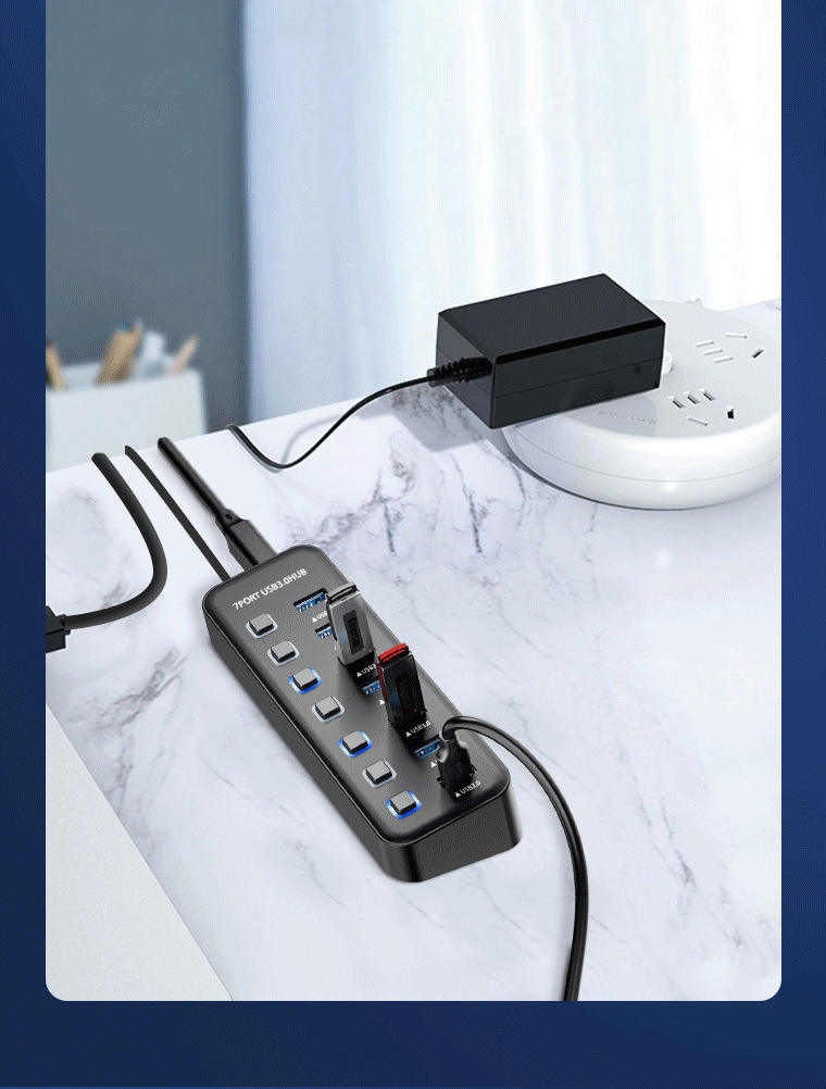 ORANGLES U3H703 7-Port USB 3.0 Hub | Multi-Interface Laptop Splitter with Individual On/Off Switches | High-Speed Docking Station – orangles Kuwait - detailed closeup view - illustrating benefits - Image 3 of 6 | created for all | Shop U3H703 7-Port USB 3.0 Hub | Multi-Interface Laptop Splitter with Individual On/Off Switches | High-Speed Docking Station – orangles Kuwait North Carolina | Free Shipping ORANGLES