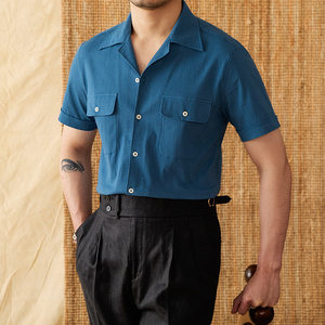 <span class=keywords><strong>Camicia</strong></span> Estiva da Uomo Slim Fit in <span class=keywords><strong>Seersucker</strong></span> con Colletto Camp, Traspirante, di Alta Qualità, Versatile, per Business, a Maniche Corte - Product Image 4