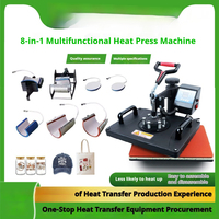 Presse à Chaud Manuelle Multicolore 8-en-1 pour Sublimation Multi-scènes sur T-shirts, Casquettes, Tasses, Assiettes, 110-220V