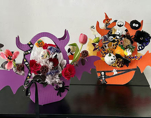 Boîtes pliables à main pour Halloween, petits monstres et petits démons, boîtes créatives pour arrangements floraux, emballage cadeau avec poignée - Product Image 1