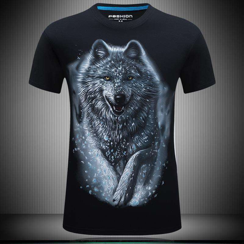 Men Cotton Blend 3D Print Snow Wolf t Shirt Man Plus Size