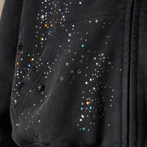 Sudadera con Capucha de Alta Calidad, Bordado Personalizado, Algodón Grueso, Felpa Francesa, Lavado Ácido, Cremallera y Pedrería - Product Image 3