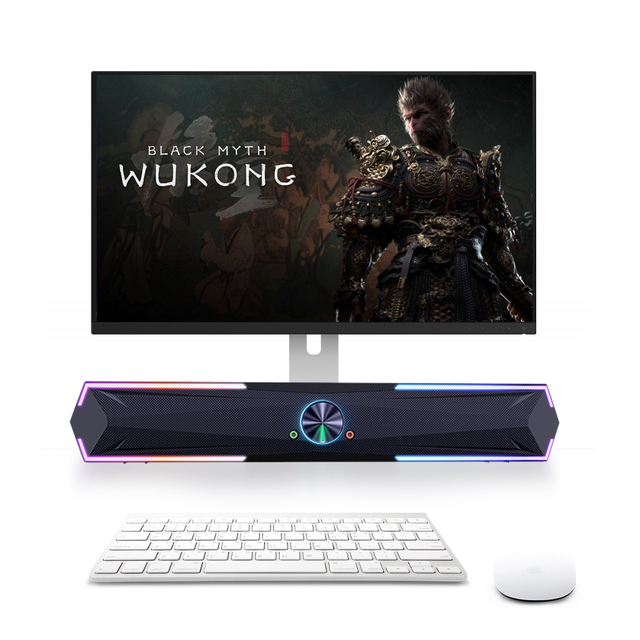 Pc Speakers Computer Sound Bar With Stereo Sound Flowing LED Desktop Laptop Monitor Blue Tooth USB Input Gaming Speakers