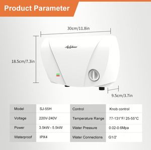 Calentador de agua eléctrico sin tanque de 220V y 5500W con pantalla de temperatura LED para RV, ducha doméstica de Hotel al aire libre - Product Image 6