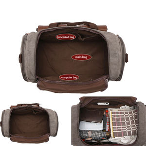 Custom Light Weight Fashion Canvas <b>Duffle</b> <b>Bag</b> Oversized Genuine <b>Leather</b> Weekend Travel <b>Bag</b> with Zipper Closure for Men and Women - Product Image 2