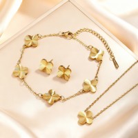 Комплект ювелирных украшений Rsoul Van 18k PVD Gold Cleef Four Leaf Clover: водонепроницаемые серьги и ожерелье из нержавеющей стали для повседневной носки