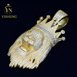 Ciondolo da Uomo in Argento S925 con Corona di <span class=keywords><strong>Leone</strong></span> e Moissanite, Collana Trendy Hip-hop con Moissanite - Product Image 5