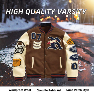 Fabricant OEM sur mesure de vestes universitaires de haute qualité en laine avec broderie de patchs en chenille, motifs camouflage, argyle, paisley et stand. - Product Image 2