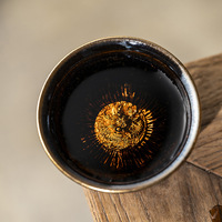 Tasse à thé Kung Fu individuelle en céramique, motif ciel étoilé en obsidienne, soie dorée, paon bleu, lapin maître, incrustations argentées, fait main, modèle Curium Nail