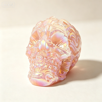 Collection de sculptures de crânes sculptés en quartz rose Aura, décoration artistique, ornement rond en pierre bleue, décoration Feng Shui pour la maison
