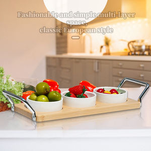 Plateau de service divisé en céramique de haute qualité avec support en bambou taille personnalisée pour le service d'apéritif de cuisine - Product Image 3