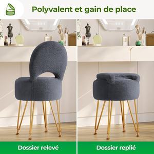 Taburete de tocador moderno de <span class=keywords><strong>terciopelo</strong></span> Rolanstar con almacenamiento oculto, respaldo plegable, taburete transformable, cómodo taburete de maquillaje - Product Image 3