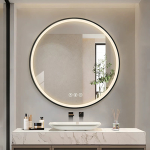 Miroir mural de salle de bain avec éclairage LED, arrondi, anti-buée, lumière 3 couleurs, miroir de maquillage éclairé en verre pour salle de bain - Product Image 5