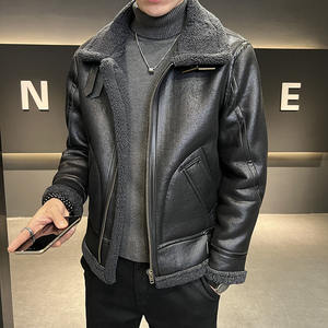 M-4XL осенне-зимний новый шерстяной воротник поло плюс плюшевая утепленная мужская мотоциклетная кожаная куртка меховая интегрированная куртка - Product Image 3