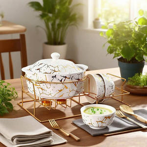 <span class=keywords><strong>Ensemble</strong></span> de marmites à soupe en céramique de luxe moderne, <span class=keywords><strong>soupière</strong></span> en porcelaine de restaurant avec couvercle et support - Product Image 4