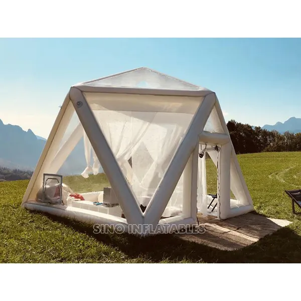 5x4m outdoor portable clear pvc inflatable camping tent with airtight frame for family tours or camps