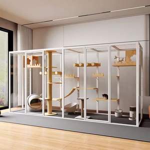 Moderne weiße modische Katzen villa Leichter Aluminium rahmen mit Rollen Massivholz Atmungsaktives <span class=keywords><strong>Indoor</strong></span> Pet Climbing <span class=keywords><strong>House</strong></span> - Product Image 2