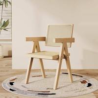 Chaise de salle à manger contemporaine en bois massif avec dossier et accoudoirs, revêtement en cuir, portable pour la maison, l'appartement, l'hôtel, le restaurant