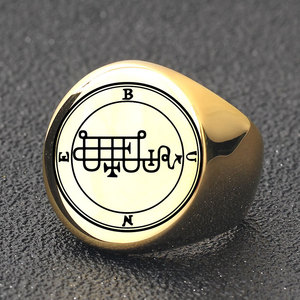Bague ronde en acier inoxydable pour homme, 22 mm, motif note de musique dorée, bijou cadeau - Product Image 2