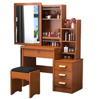 Commode moderne en MDF blanc style bois avec miroir amovible réglable et tabouret pour salle de bain