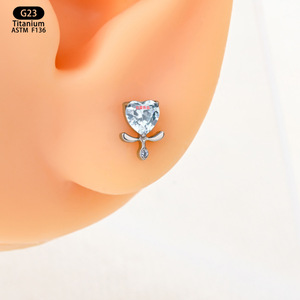 Heart-Shaped <b>Titanium</b> Earrings 5mm Sky Blue Zircon Bezel Setting Everyday Wear <b>Studs</b> F136 Alloy G23 - Product Image 3